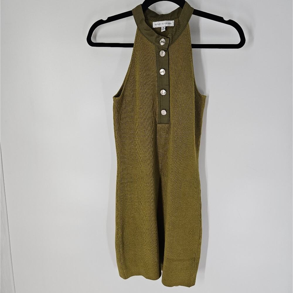 Torn by Ronny Kobo Olive Green Knit Halter Mini Dress